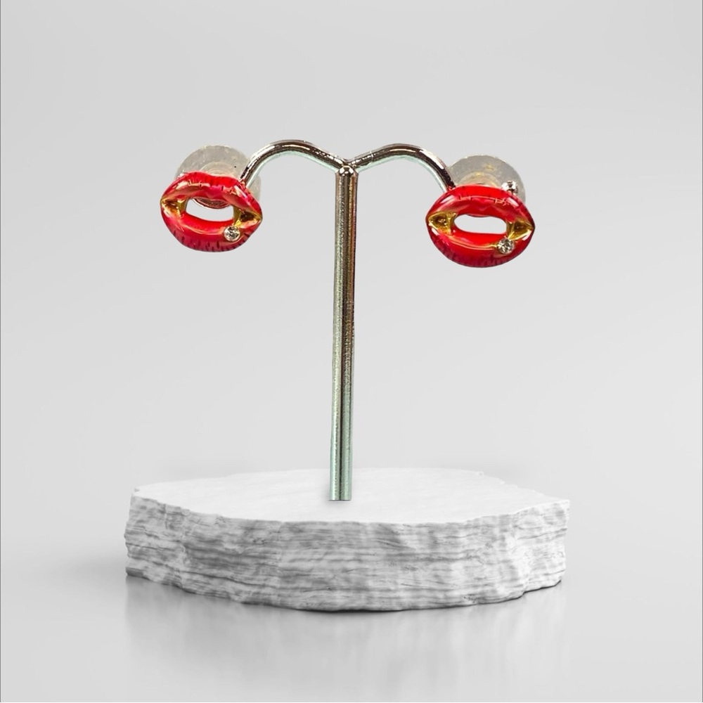Betsey Johnson - Bite Me Vampire Fangs Red Lip Stud Earrings - New in Package
